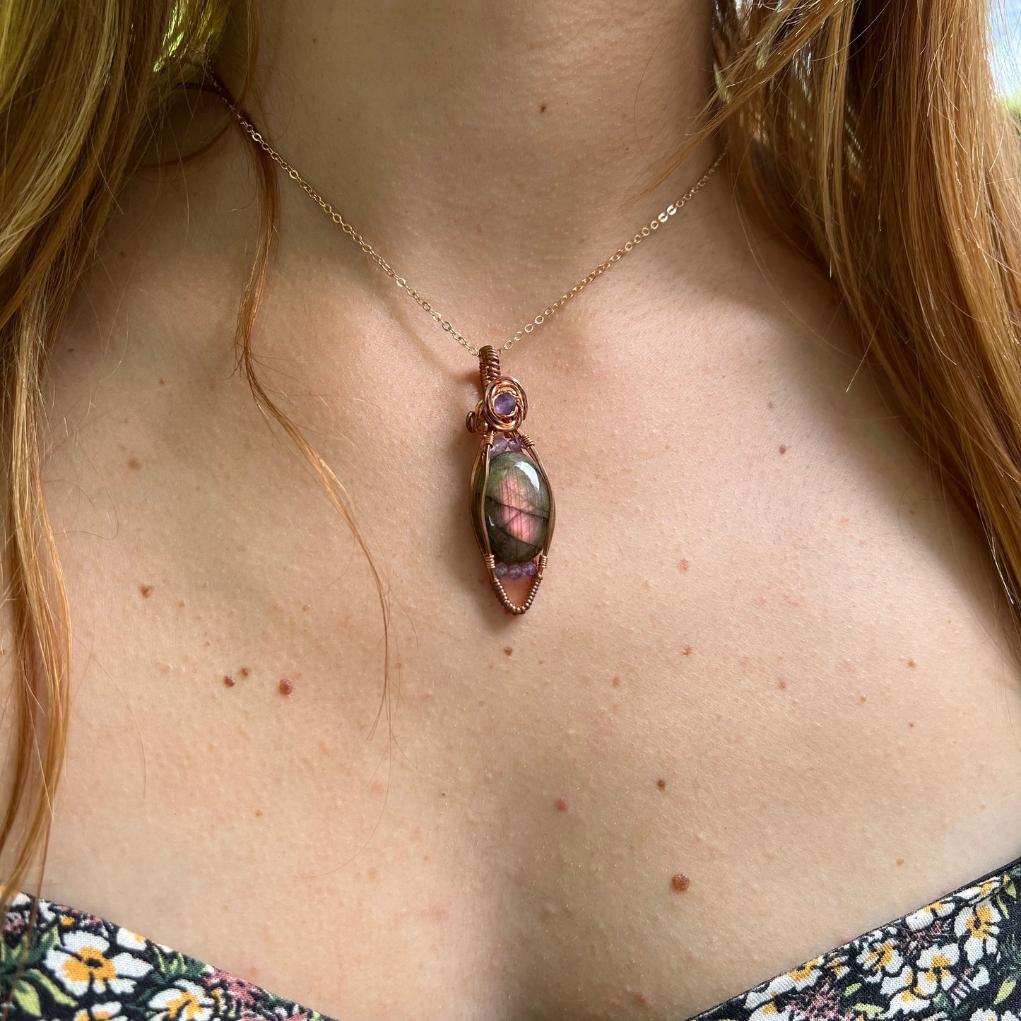 Purple Labradorite and Amethyst Wire-Wrapped Pendant - Ready to Ship - Simply Affinity