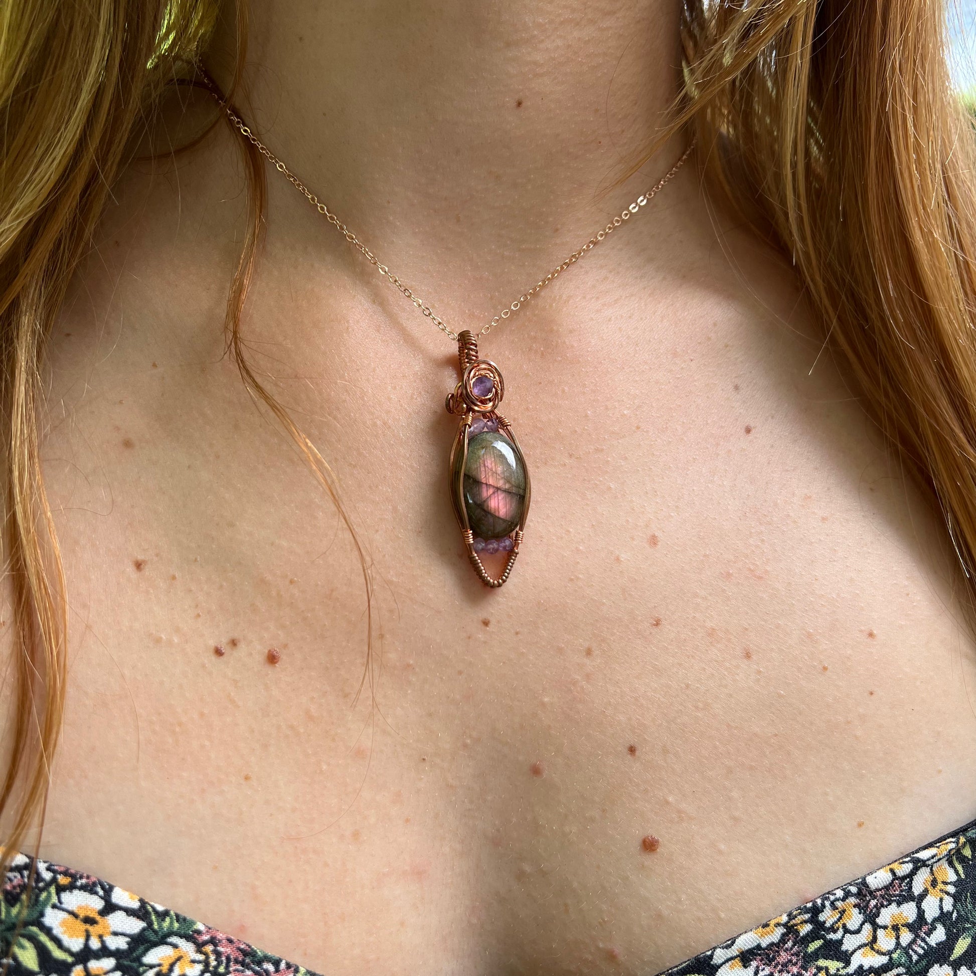 Purple Labradorite and Amethyst Wire-Wrapped Pendant - Ready to Ship - Simply Affinity