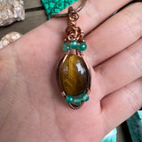 Wire-Wrapped Tiger's Eye & Green Onyx Pendant - Ready to Ship - Simply Affinity