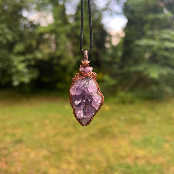 Handmade Wire-Wrapped Amethyst Geode Pendant - Ready to Ship