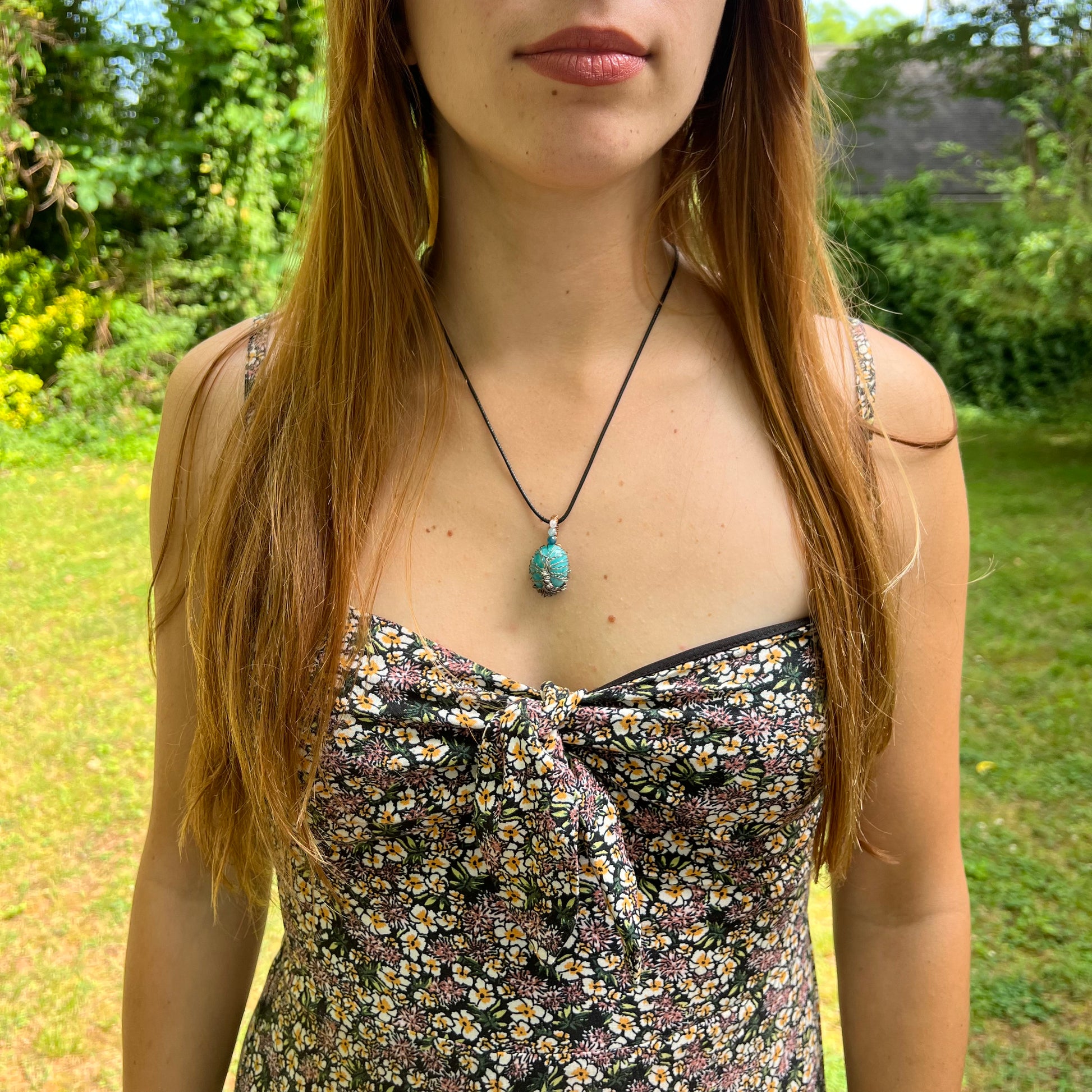 Handmade Tree of Life Amazonite Pendant with Aquamarine and Apatite - Simply Affinity