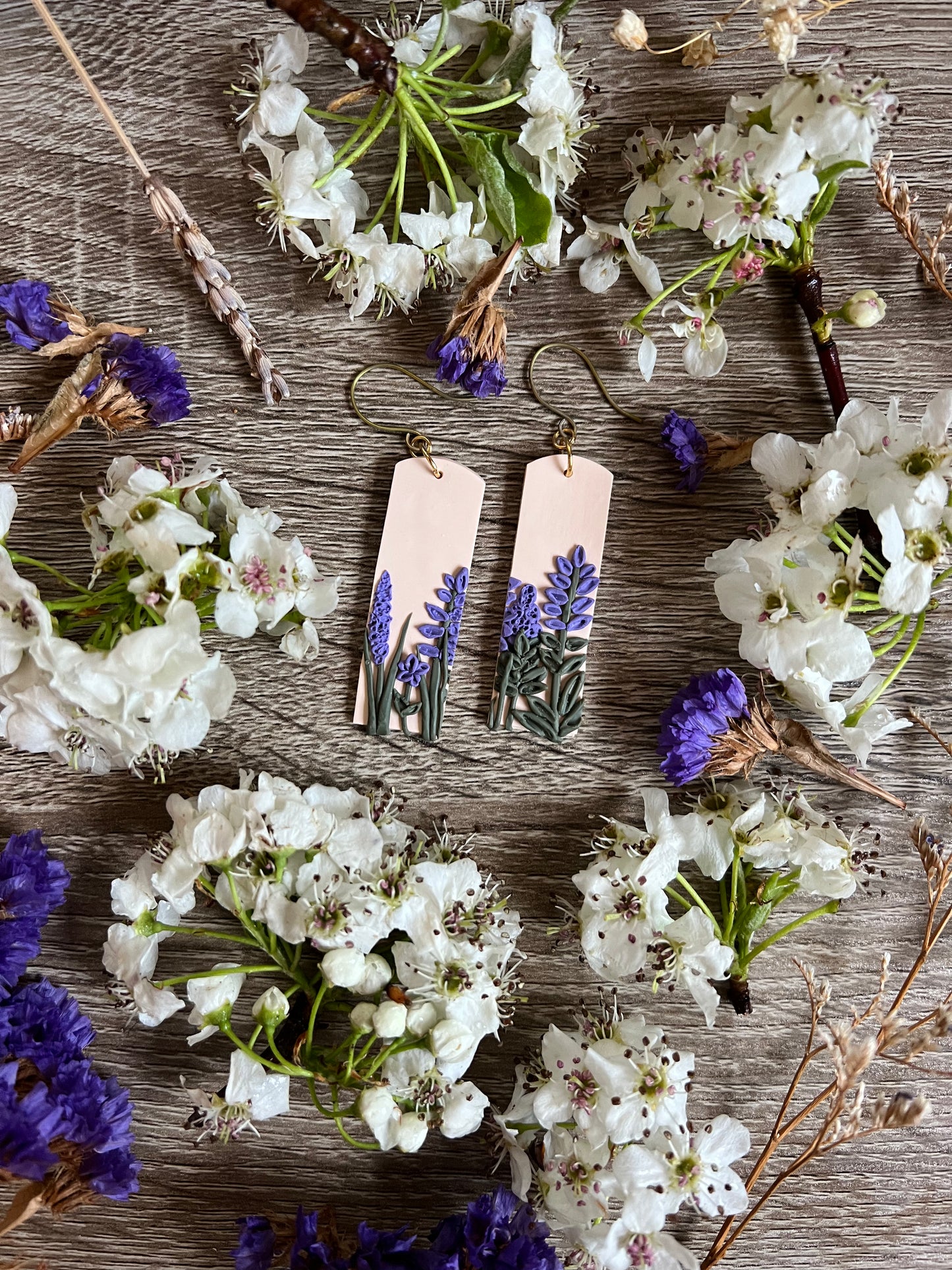 Lavender Floral Rectangle Earrings (OOAK)