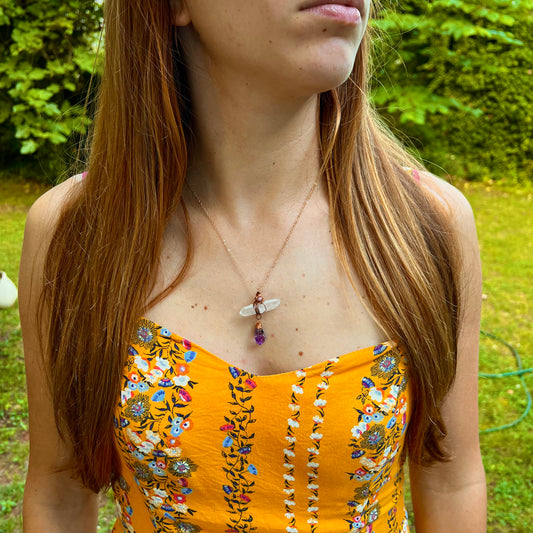 Handmade Wire-Wrapped Double Terminated Quartz & Amethyst Pendant - Simply Affinity