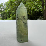 Polished Prehnite Point with Epidote Inclusions (#2) - Simply Affinity