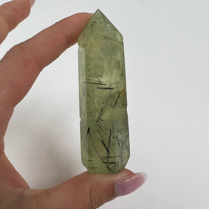 Polished Prehnite Point with Epidote Inclusions (#1) - Simply Affinity